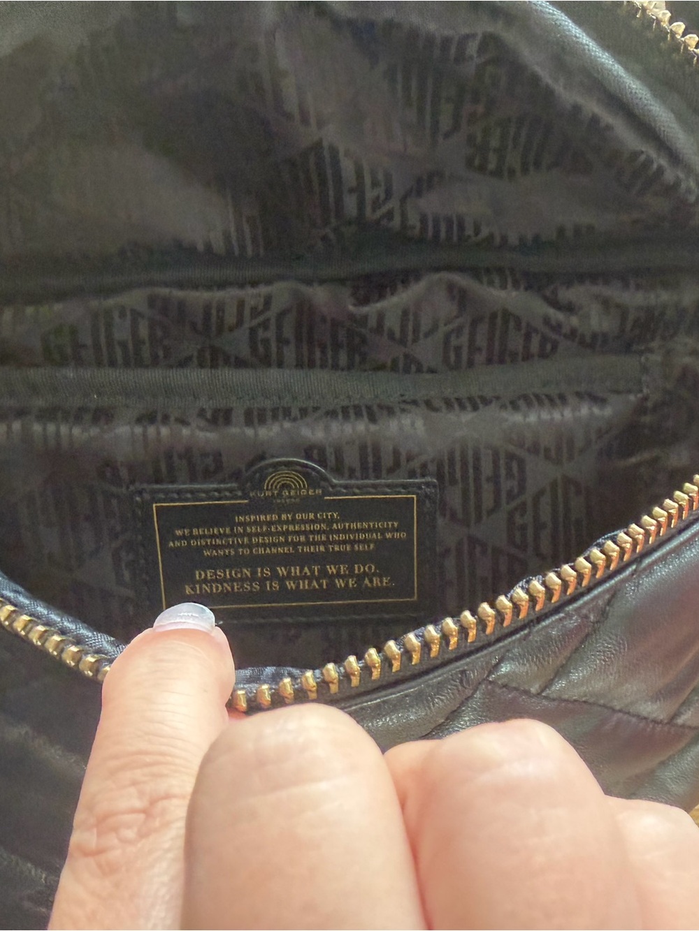 Kurt Geiger Black Quilted Leather Crossbody with Gold Hardware - Picture 5 of 5